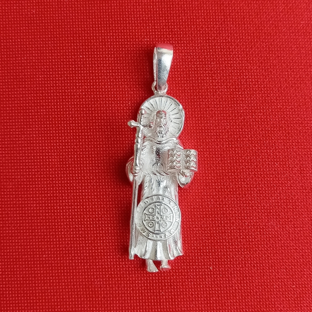 925 Sterling Silver Men's Ladies St Benedict Catholic necklace‎ pendant